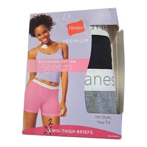 Hanes Premium Women's Boyfriend Cotton Stretch Mid-thigh Briefs, Black Grey Sz 9